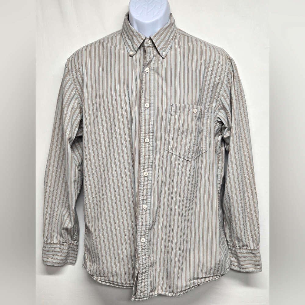 Izod Luxury Sport Smooth Cotton M Button Down Shirt Long Sleeve Striped